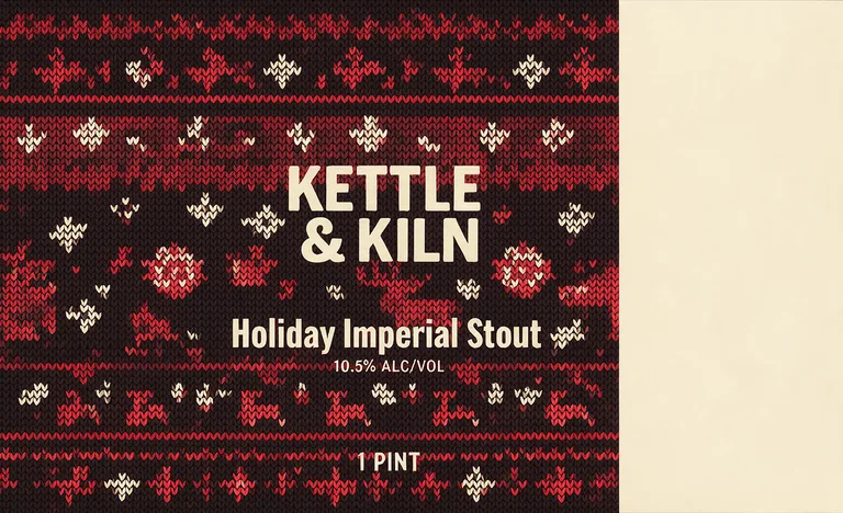 Holiday stout can for KETTLE & KILN Holiday Imperial Stout, an AI-generated example made with Seedream 5.0 Pro