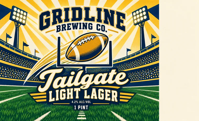 Game day can for GRIDLINE BREWING CO. Tailgate Light Lager, an AI-generated example made with GPT Image 2.5 Sunburst