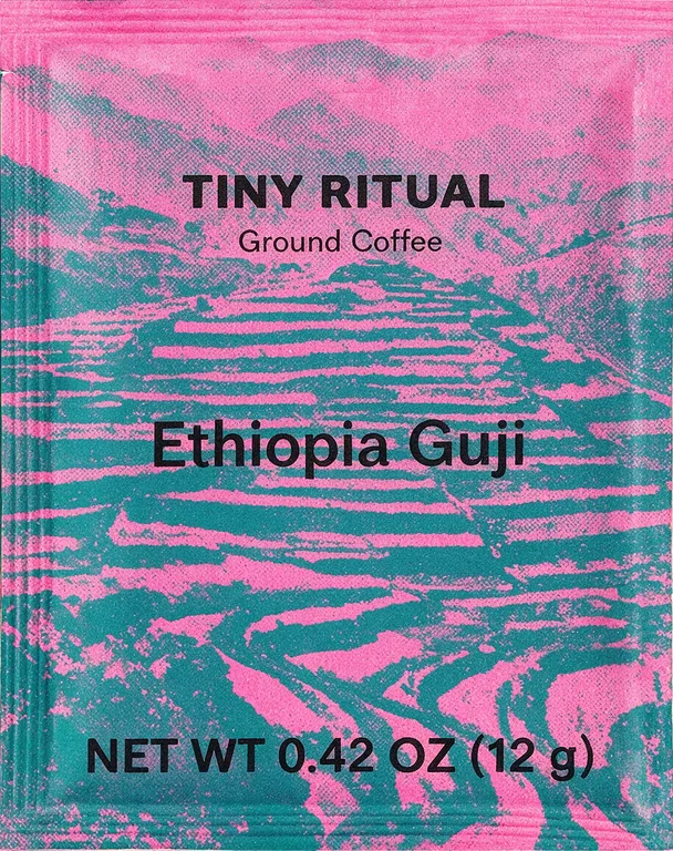 Drip bag sachet for TINY RITUAL Ethiopia Guji, an AI-generated example made with Seedream 5.0 Pro