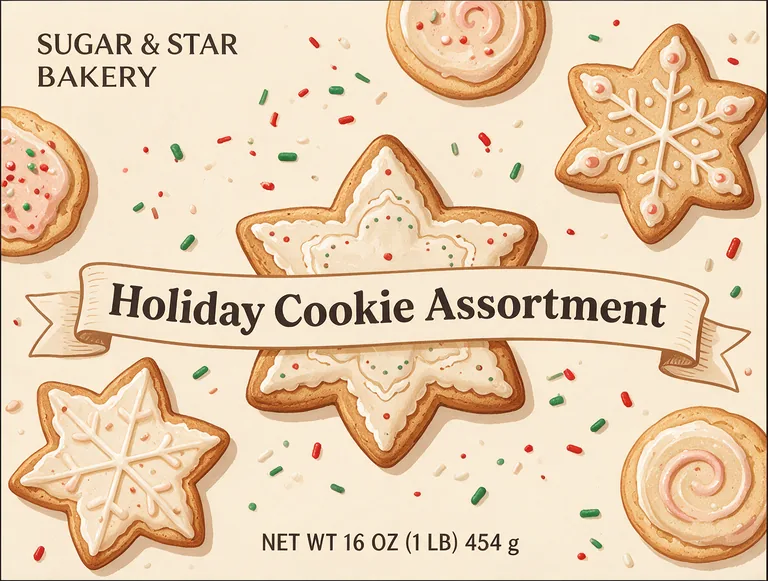 SUGAR & STAR BAKERY Holiday Cookie Assortment 曲奇托盘套，AI 生成示例（Seedream 5.0 Pro）