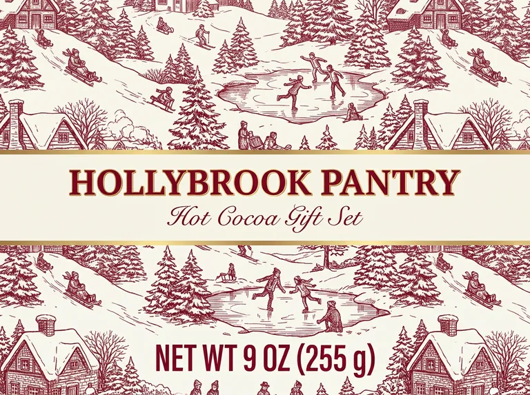 Cocoa drawer box for HOLLYBROOK PANTRY Hot Cocoa Gift Set, an AI-generated example made with Nano Banana 2.1
