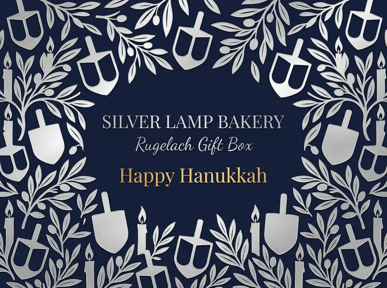 Hanukkah pastry box for SILVER LAMP BAKERY Rugelach Gift Box, an AI-generated example made with Nano Banana 2.1