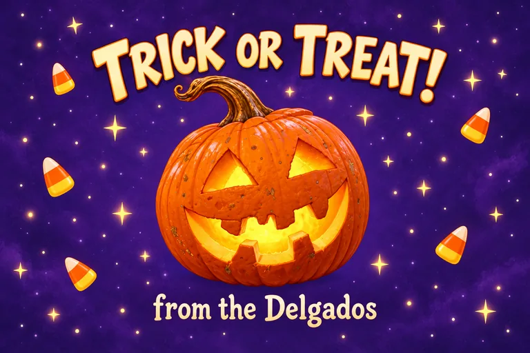 Halloween treat bag label for TRICK OR TREAT!, an AI-generated example made with GPT Image 2.5 Sunburst