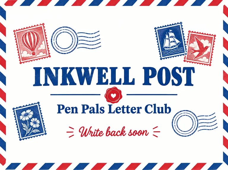 Stationery mailer lid for INKWELL POST Pen Pals Letter Club, an AI-generated example made with GPT Image 2.5 Flare
