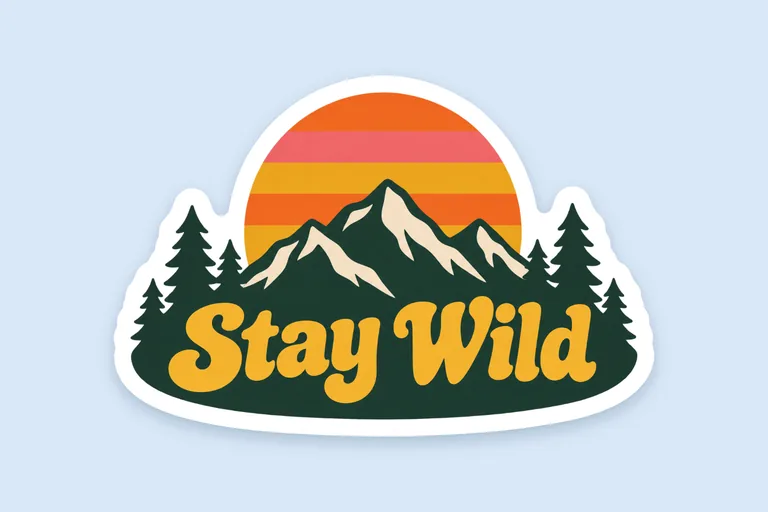 Stay Wild 复古日落贴纸,AI 生成示例(GPT Image 2.5 Flare)