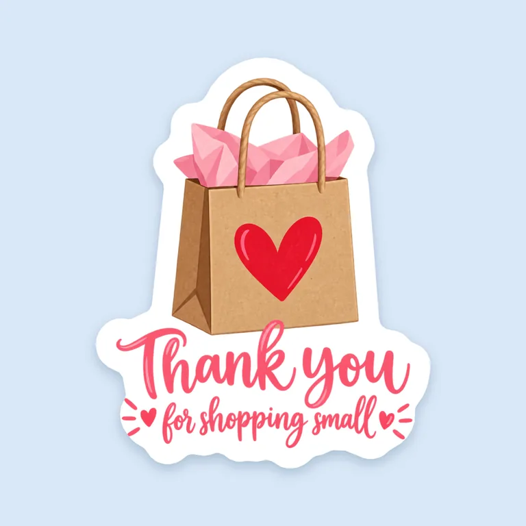 Thank you for shopping small 感谢贴纸,AI 生成示例(GPT Image 2.5 Sunburst)