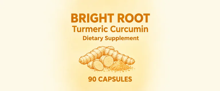 Supplement label redesign for BRIGHT ROOT Turmeric Curcumin, an AI-generated example made with GPT Image 2.5 Flare