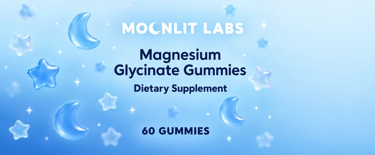 Gummy bottle label for MOONLIT LABS Magnesium Glycinate Gummies, an AI-generated example made with GPT Image 2.5 Flare