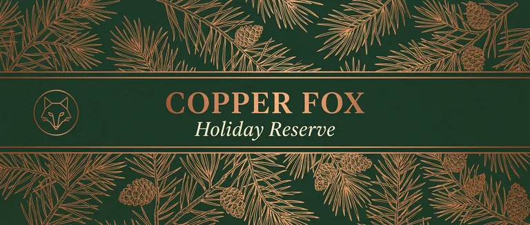 Holiday neck label for COPPER FOX Holiday Reserve, an AI-generated example made with Nano Banana 2.1