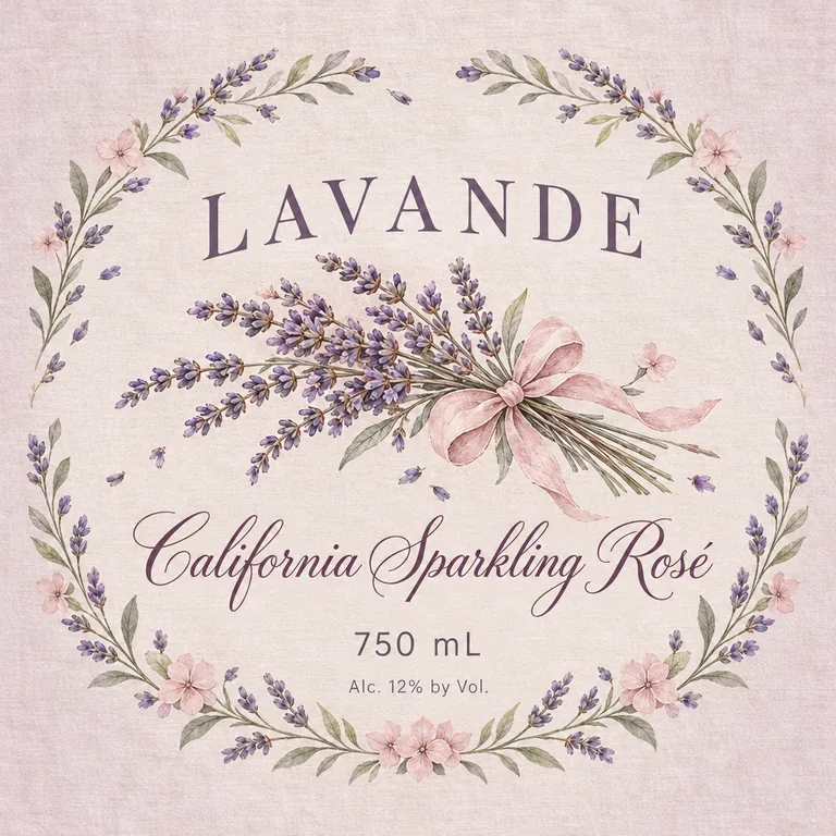 Sparkling rosé label for LAVANDE California Sparkling Rosé, an AI-generated example made with GPT Image 2.5 Sunburst
