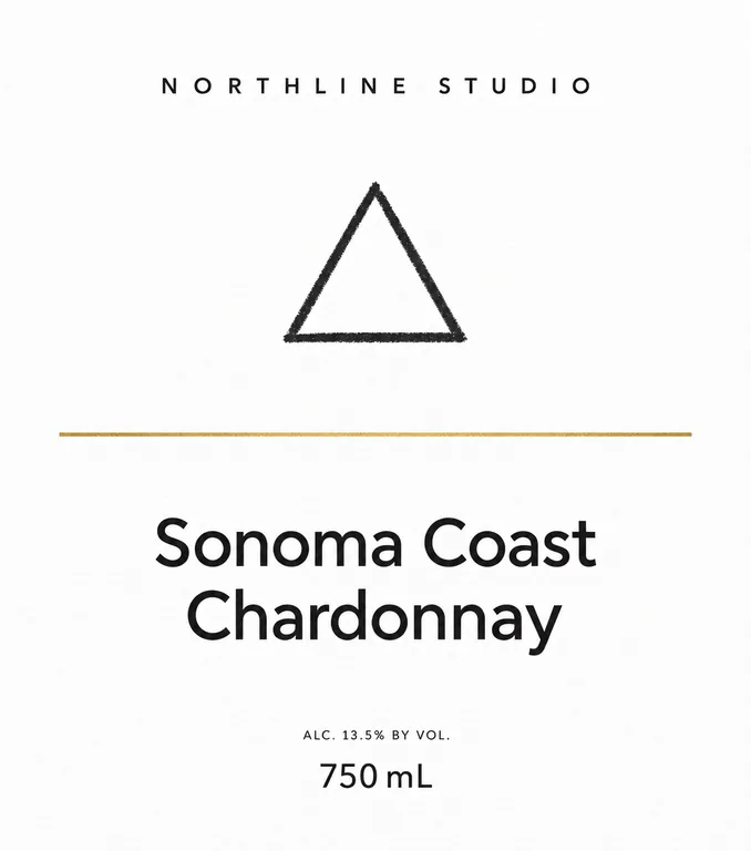 Private label wine for NORTHLINE STUDIO Sonoma Coast Chardonnay, an AI-generated example made with GPT Image 2.5 Flare