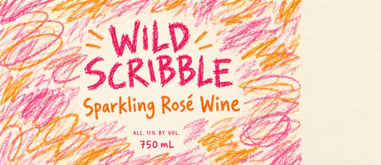 Pét-nat wrap-around for WILD SCRIBBLE Sparkling Rosé Wine, an AI-generated example made with GPT Image 2.5 Flare