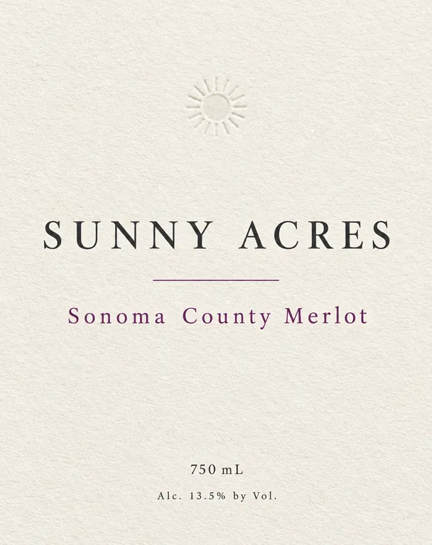 Label redesign for SUNNY ACRES Sonoma County Merlot, an AI-generated example made with GPT Image 2.5 Flare