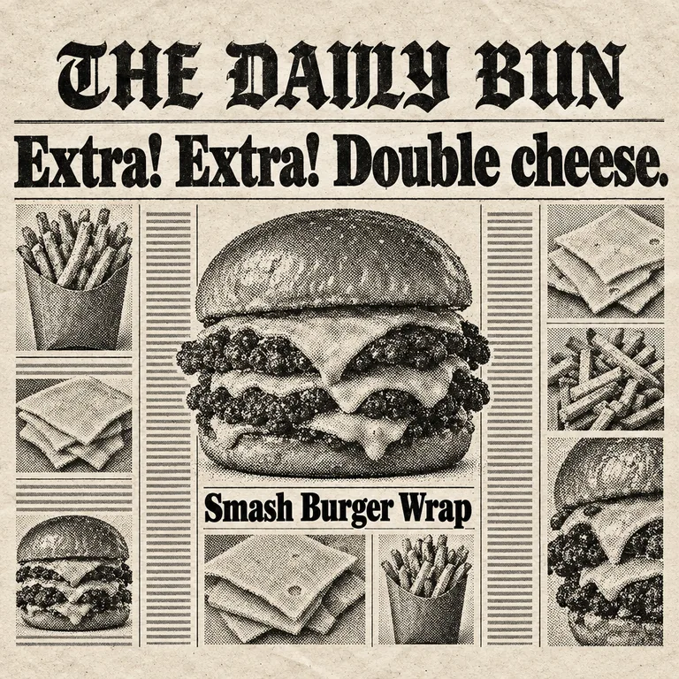 Burger wrapper for THE DAILY BUN Smash Burger Wrap, an AI-generated example made with GPT Image 2.5 Flare