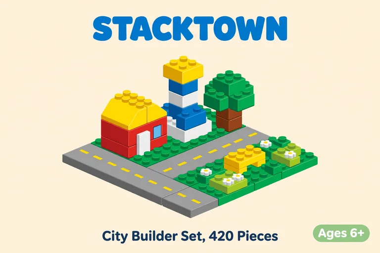 STACKTOWN City Builder Set, 420 Pieces 玩具盒，AI 生成示例（Muse Image）