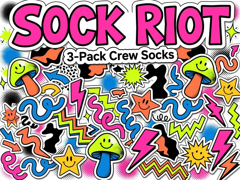 SOCK RIOT 3-Pack Crew Socks 袜子吊卡，AI 生成示例（Muse Image）
