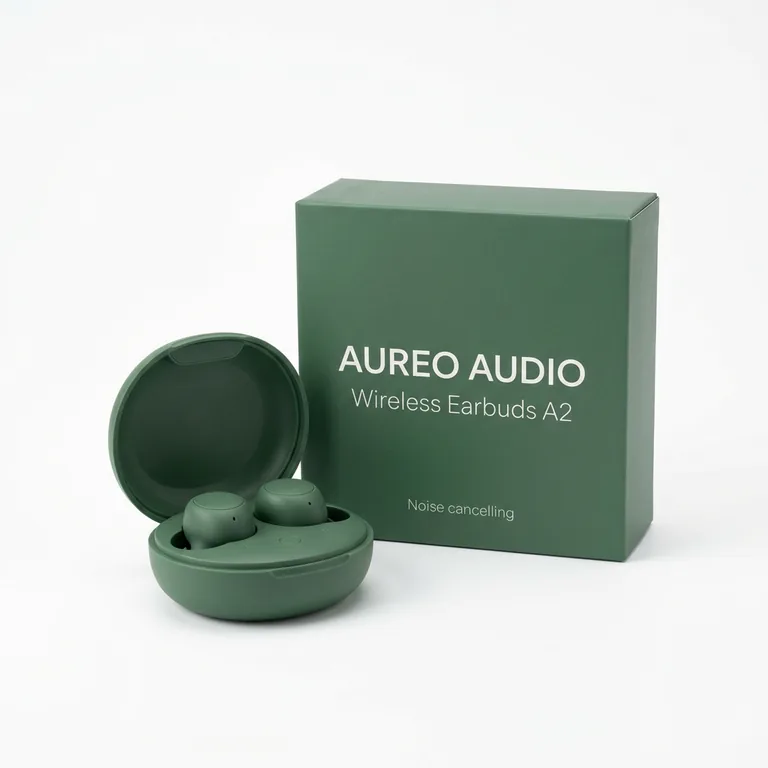 Main product image for AUREO AUDIO Wireless Earbuds A2, an AI-generated example made with Nano Banana 2.1
