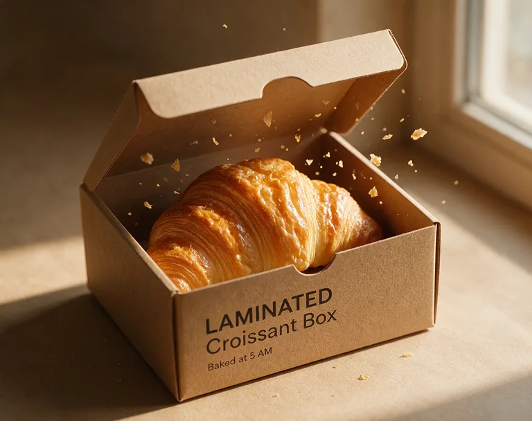 Bakery box for LAMINATED Croissant Box, an AI-generated example made with Seedream 5.0 Pro