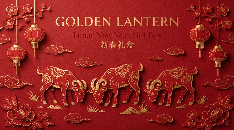 Lunar New Year box for GOLDEN LANTERN Lunar New Year Gift Box 新春礼盒, an AI-generated example made with Seedream 5.0 Pro