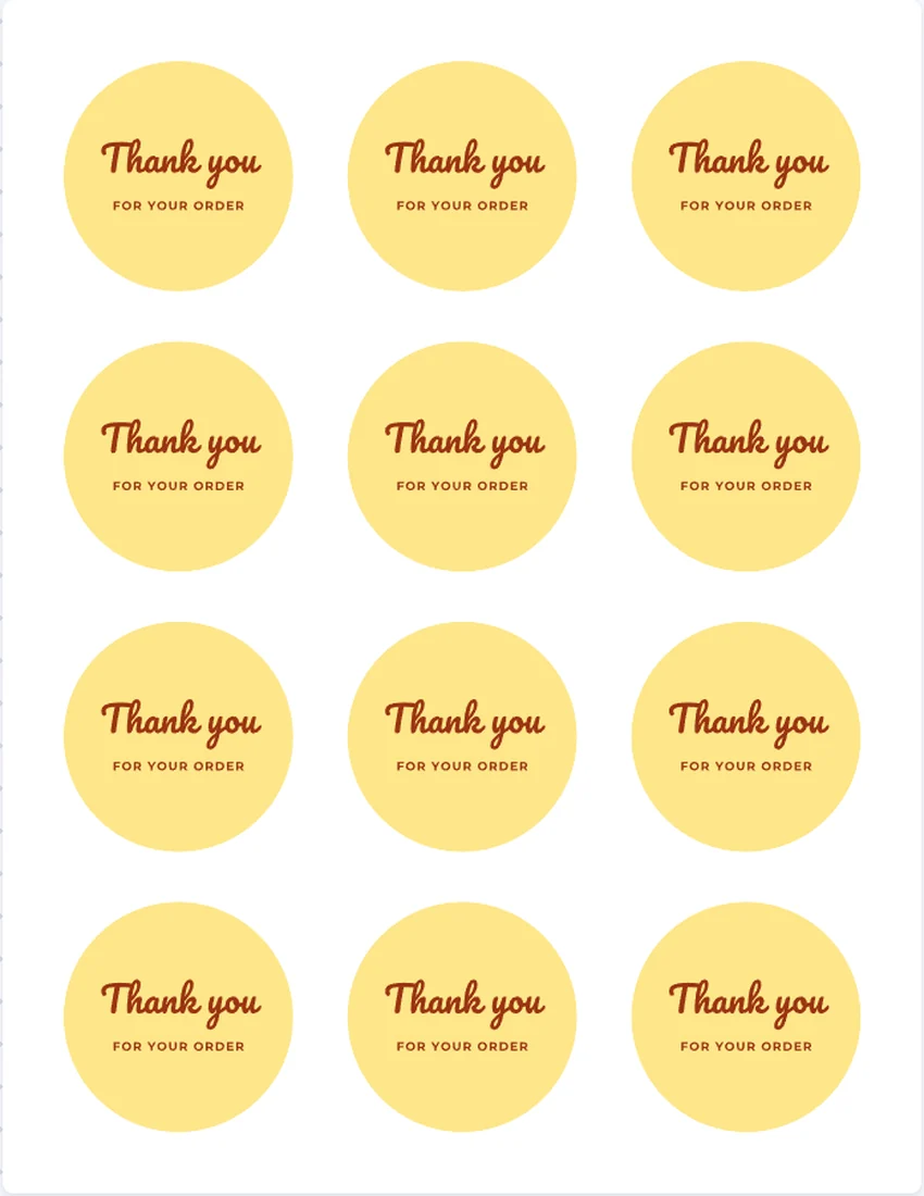 Round thank you stickers on an Avery 22807 sheet of 2 inch circles