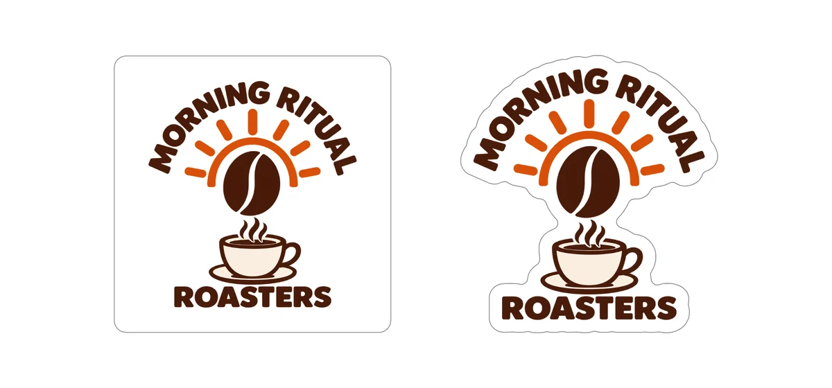 A picture on a white background, and the same picture as a sticker after the free background removal